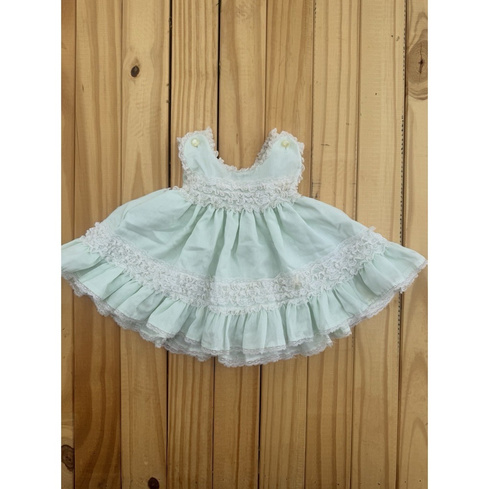 Vintage 1950's Toddle Tyke Pale Mint Ruffle Tiered Dress Baby Girl's 3 Months